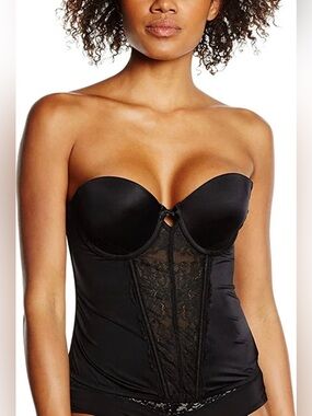 Maidenform Women's Floral Lace Strapless Push-up Bustier Bra Black 34C